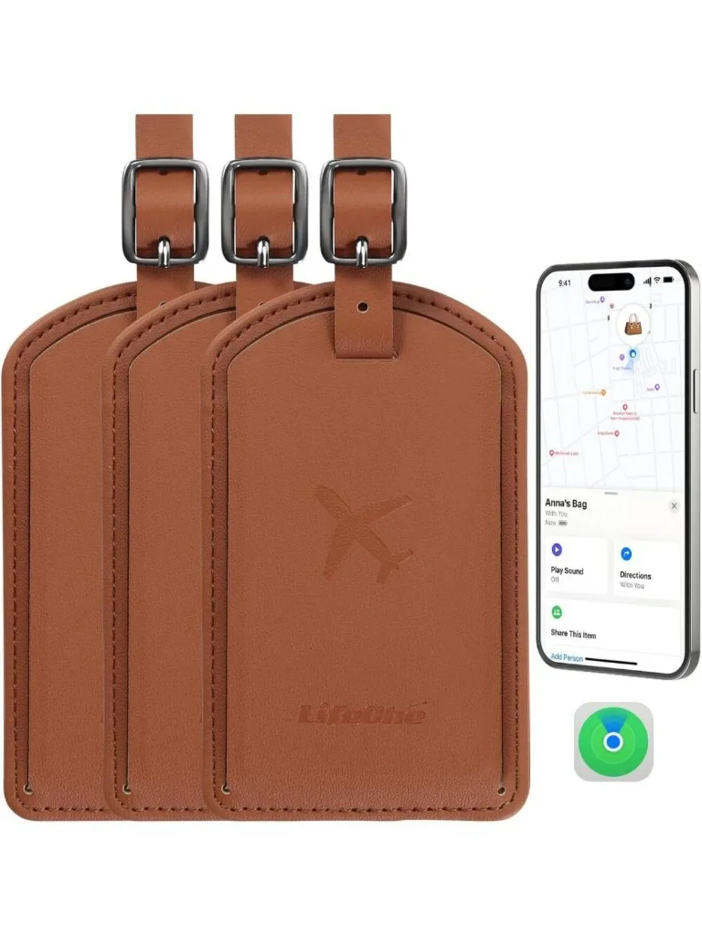 Luxury Leather Luggage Tags with Anti-Loss Tracker for Travel Bags & Suitcases